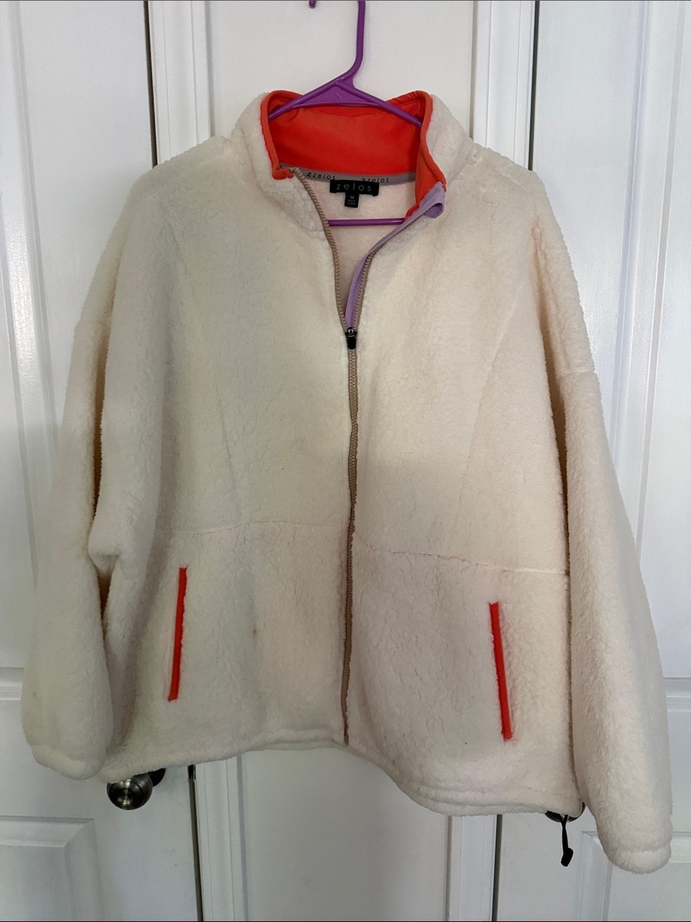 ZELOS Cream Sherpa Jacket with Orange Accents